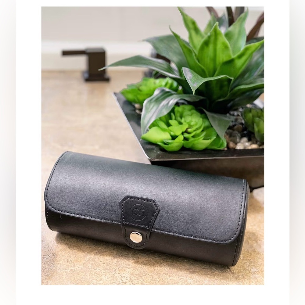 Luxury Automatic Watch Winder Black Leather Display Case Glass Top - Picture 3 of 10